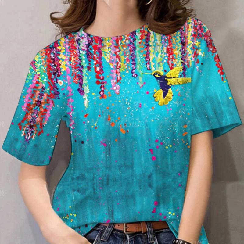 Colorful flowers 3D printed T-shirt, women's casual style top, women's clothing
