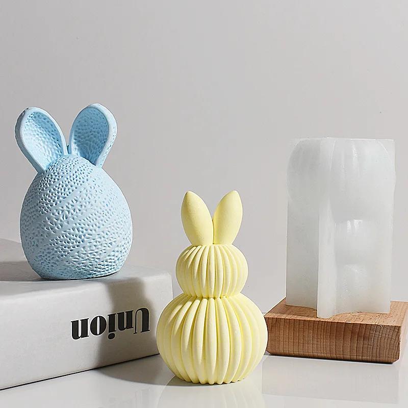 A Top Quality Striped Easter Egg Candle Silicone Mold DIY Rabbit Ear Egg Soap Paste Resin Candle Gypsum Decoration Mold Art Gift