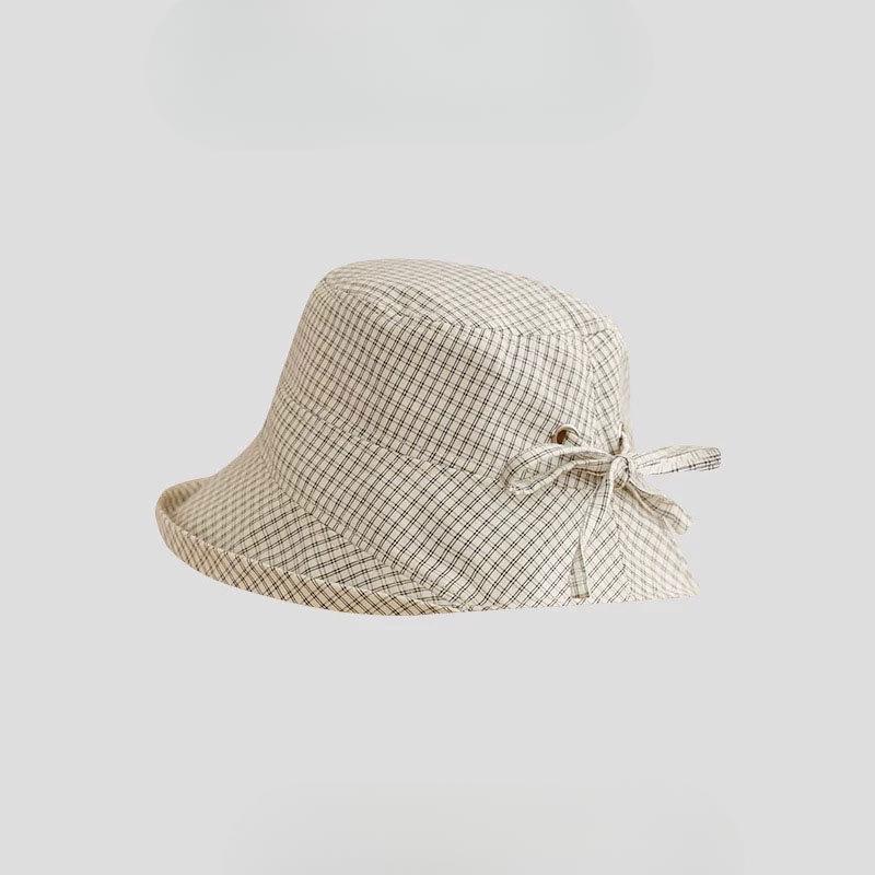 Japanese Fisherman Hat for Women In Summer New Style Small Fresh Plaid Curly Sun Protection Hat Wide Brim Small Basin Hat
