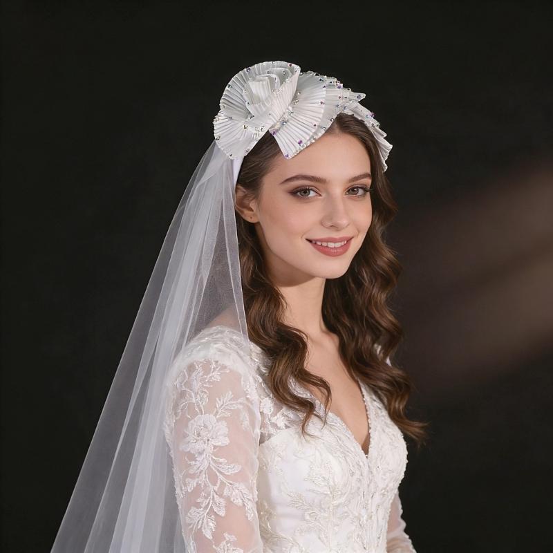 Fingertip Length Bride Veils with Flower Hairband Design for Elegant Bride Church and Outdoor Wedding Ceremony Dressingup