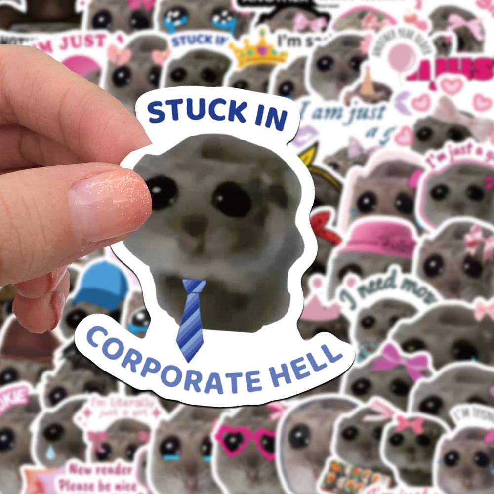 10/30/56pcs Kawaii Sad Hamster Meme Stickers Cute Cartoon Animal Sticker Waterproof DIY Notebook Phone Luggage Graffiti Decals