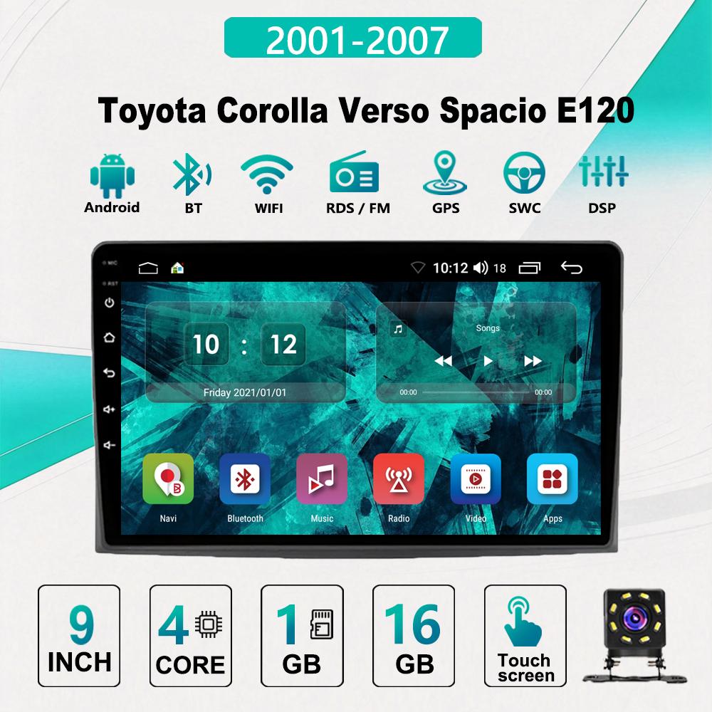 2Din Android Car-Play Car Radio,Toyota Corolla Verso Spacio E120 2001-2007,Multimedia Player Head Unit Stereo GPS Navigation BT WIFI,1+16GB