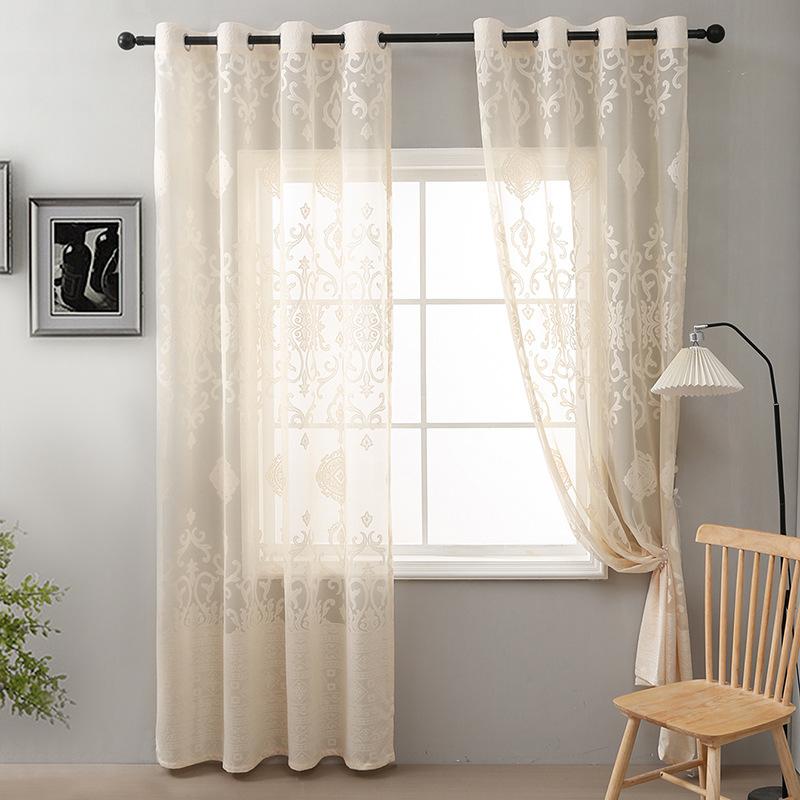 Simple Copper Coin Flower Lace Window Screen Light Luxury Polyester Fiber Window Screen Suitable For Living Room Bedroom Dining Room Kitchen Curtain