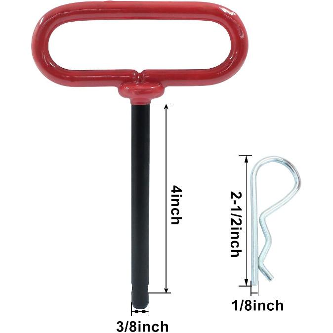 3/8 X 4 Inch Trailer Tow Hitch Pin And Clip, Tractors Hitch Cotter P For RV, Tractor, Lawn Mower (Red)