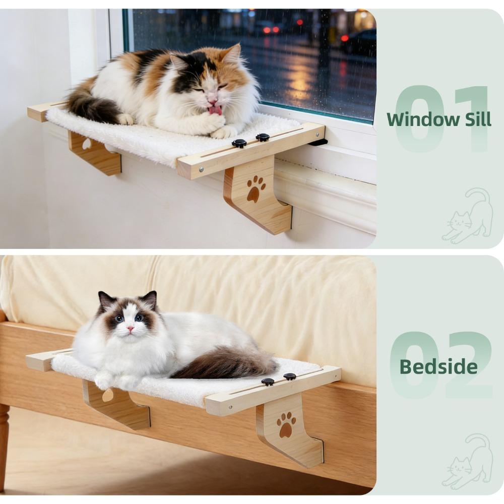 Creative Wooden Frame Cat Window Hammock, Paw Print Durable Hanging Detachable Bed Design, Cozy Pet Furniture Supplies