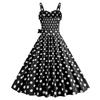 Women Vintage Dress 50s Retro A-line Big Swing Sleeveless Dot Print Contrast Color Elastic Bust High Tight Waist Backless Knee Length Evening