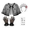 Halloween Costume Accessories Set Headband Cape Gloves Stickers for Women