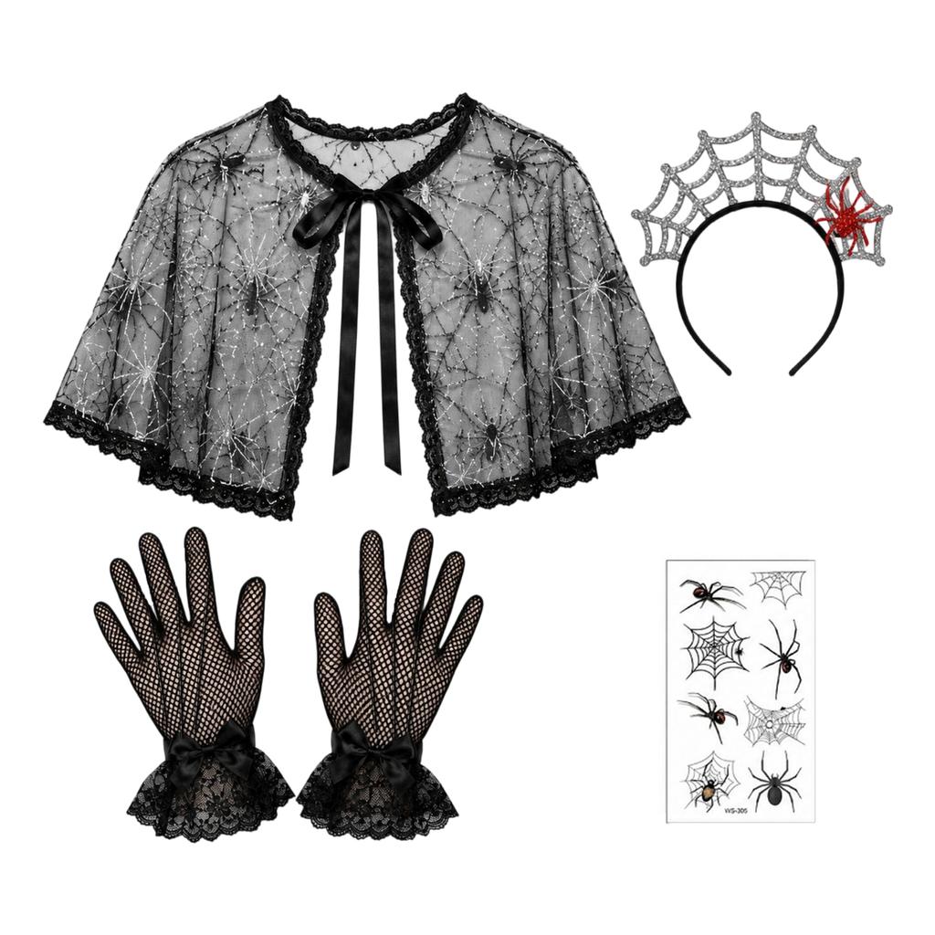 Halloween Costume Accessories Set Headband Cape Gloves Stickers for Women