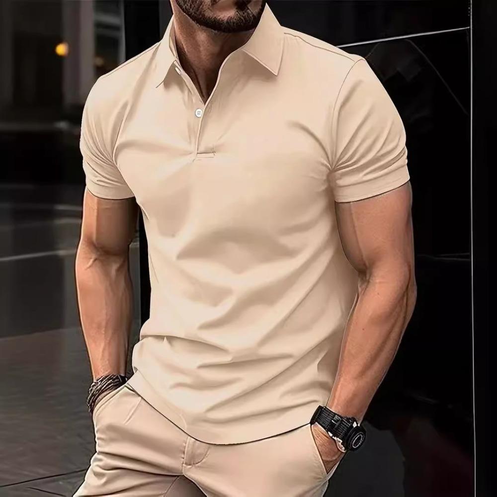 Men's Casual Solid Color Button Short Sleeved T-shirt Polo Shirt