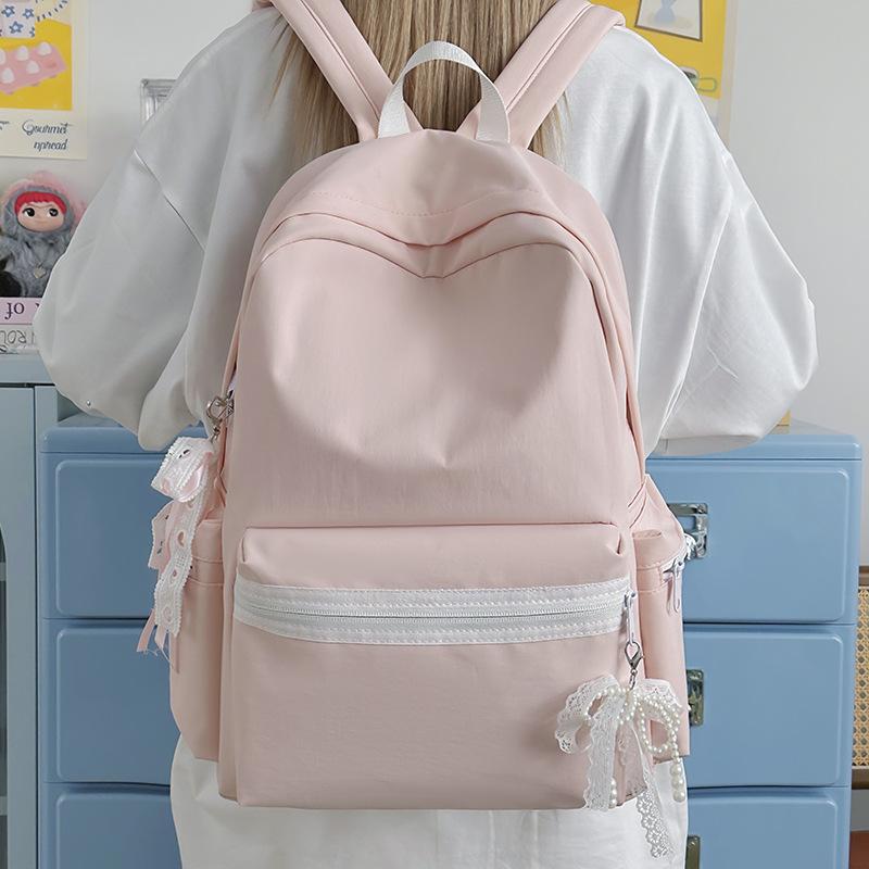 New Schoolbag Fresh and Sweet Japanese Style INS Niche Solid Color Large Capacity Backpack for Middle and High School Students with Bow Knots
