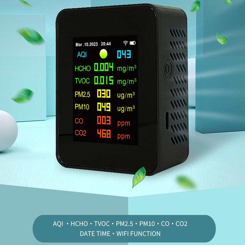 Tuya Wifi Portable Air Quality Meter 7in1 PM2.5 PM10 Carbonic Oxide Carbon Dioxide TVOC HCHO AQI