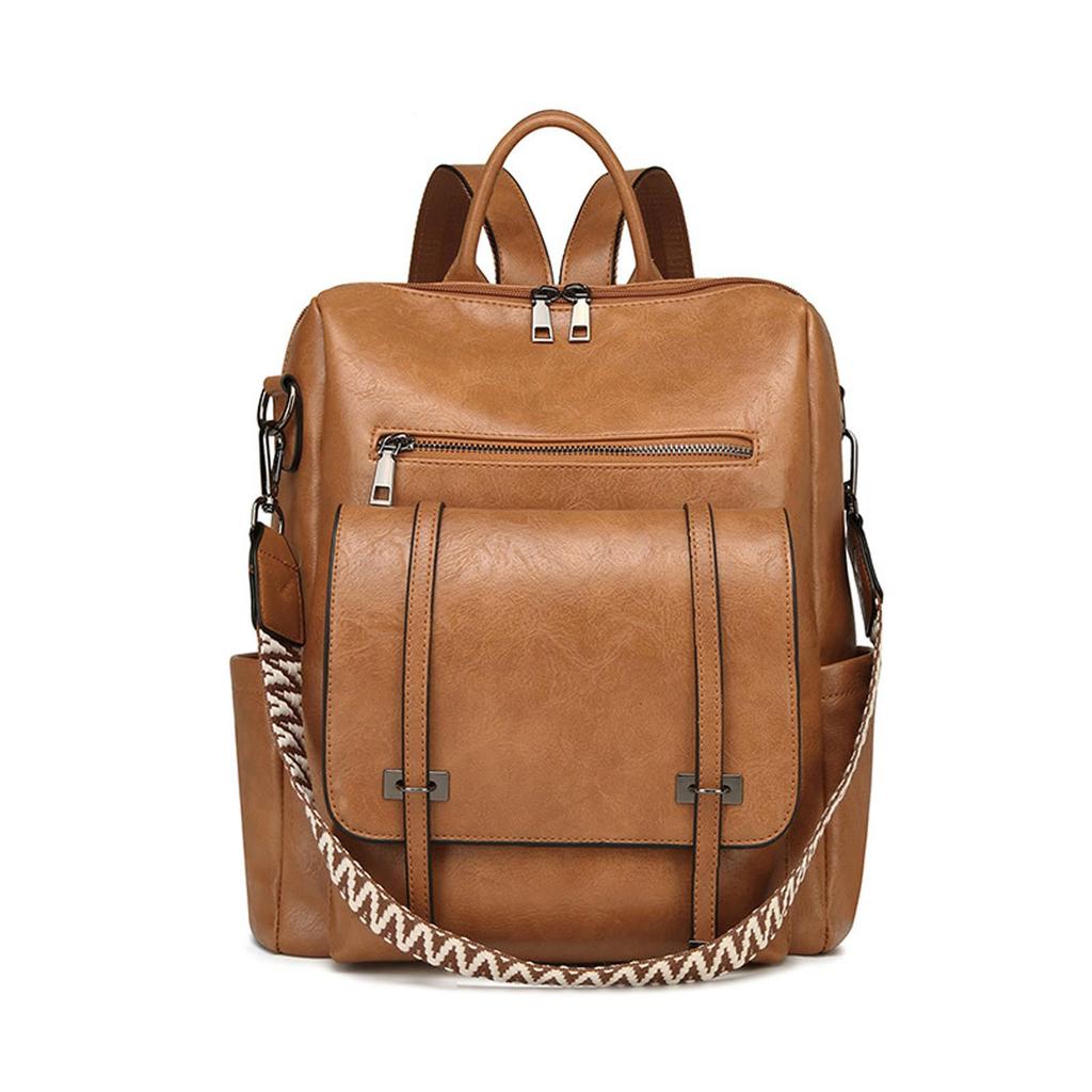 BUKESIYI Women's Mini Backpack, Large Capacity, Waterproof, PU Leather, Brown, JP78531