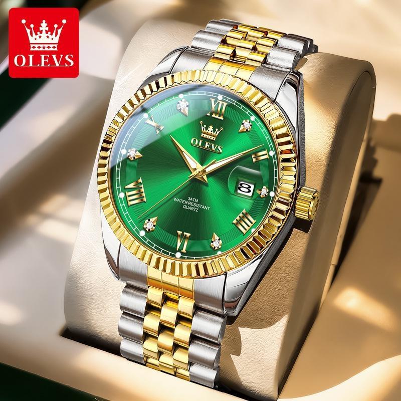 OLEVS Men's Watches Silver Stainless Steel Waterproof Quartz Watch for Man Luminous Date Business Original Male Wristwatch