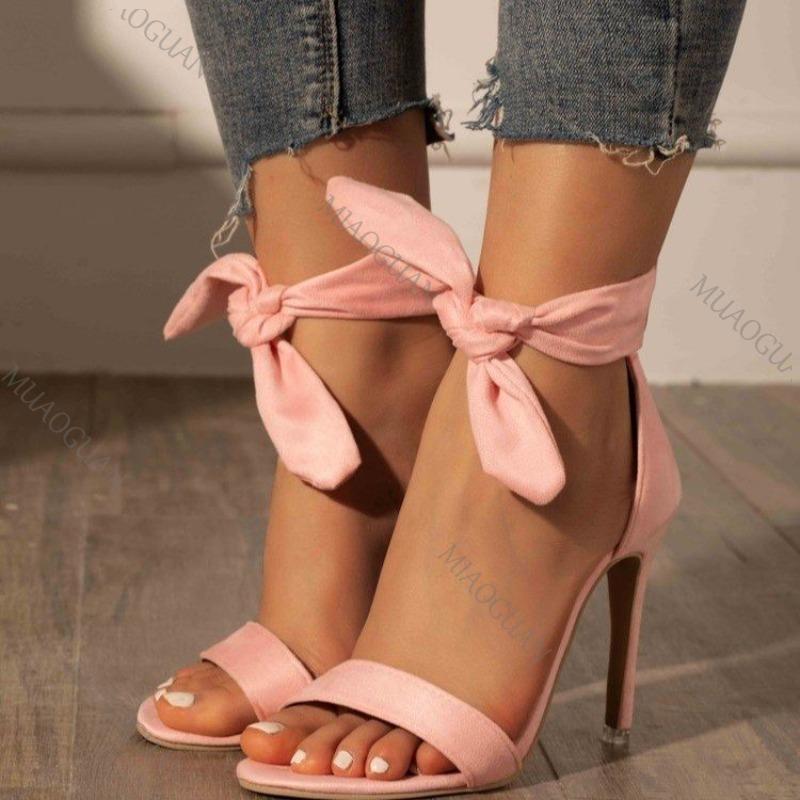 Fashion Sexy High Heels Women Summer Shoes Fish Mouth Bowknot Hollow Gladiator Sandals Solid Color Suede Thin Heel Elegant Women's Pumps