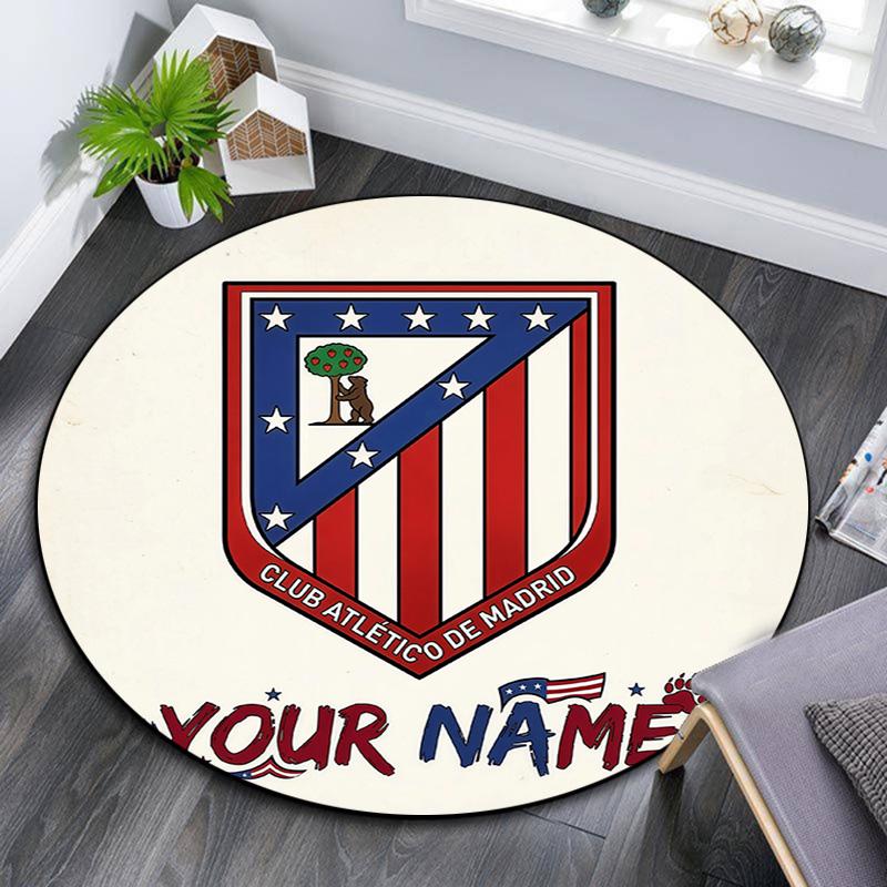 Custom Name Atletico de Madrid Round Area Rug,Carpet Rug for Living Room Bedroom Sofa Playroom Decor,Non-slip Floor Mat