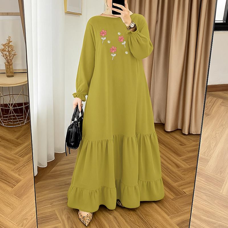 

ZANZEA Женское повседневное платье с круглым вырезом, длинными рукавами и цветочным принтом S зелёный