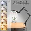 Long Swing Arms 5X/10X Magnifying Glass Lamp with 5 Color Adjust LED Lights Reading Table Lamp for Welding Repair Close Work
