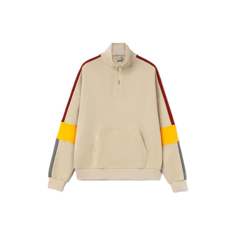 Li Ning CF Sports Fashion Series Half-Zip Color Block Loose Casual Long Sleeve Sweatshirt Men Sweatshirt Coastal-Gray AWDRD81-3