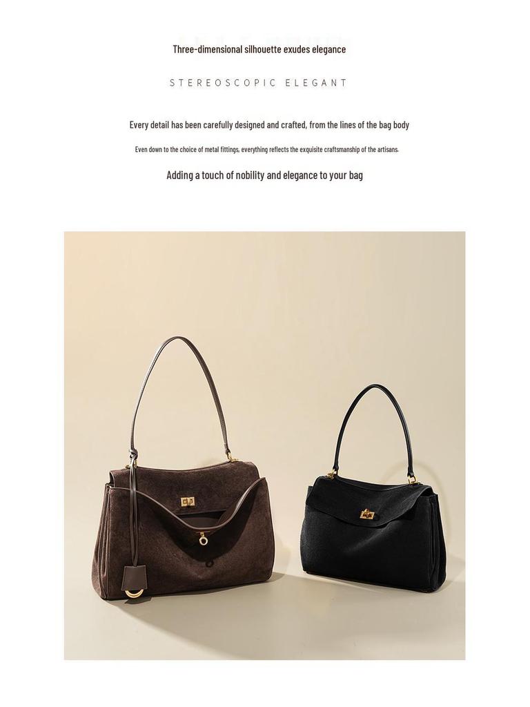 Rodeo Women's Suede Leather Underarm Tote: Premium Commuter Bag with High-End Design and Large Capacity.