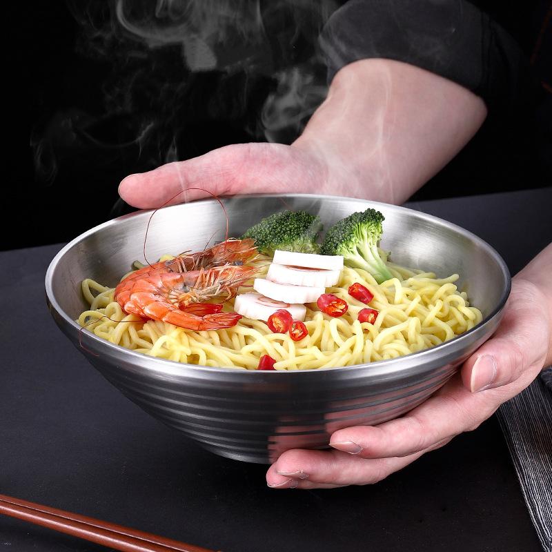 Double Layer Japanese Ramen Bowl Stainless Steel Anti-Scalding Instant Noodles Salad Food Bowls for Restaurant Kitchen Tableware