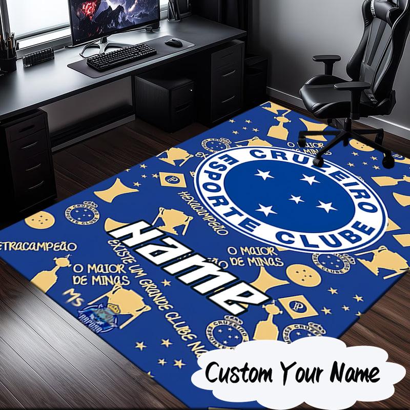 Custom Name Cruzeiro FC Crest Rug for Living Room, Game Rooms, Office, Bedroom, Floor Mat Playful Design, fan gifts Christmas decor