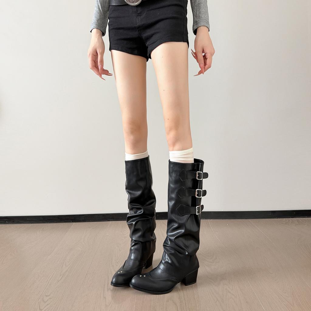 Retro American trouser boots pleated pile boots new women's boots detachable two wear Spice Girl western cowboy boots