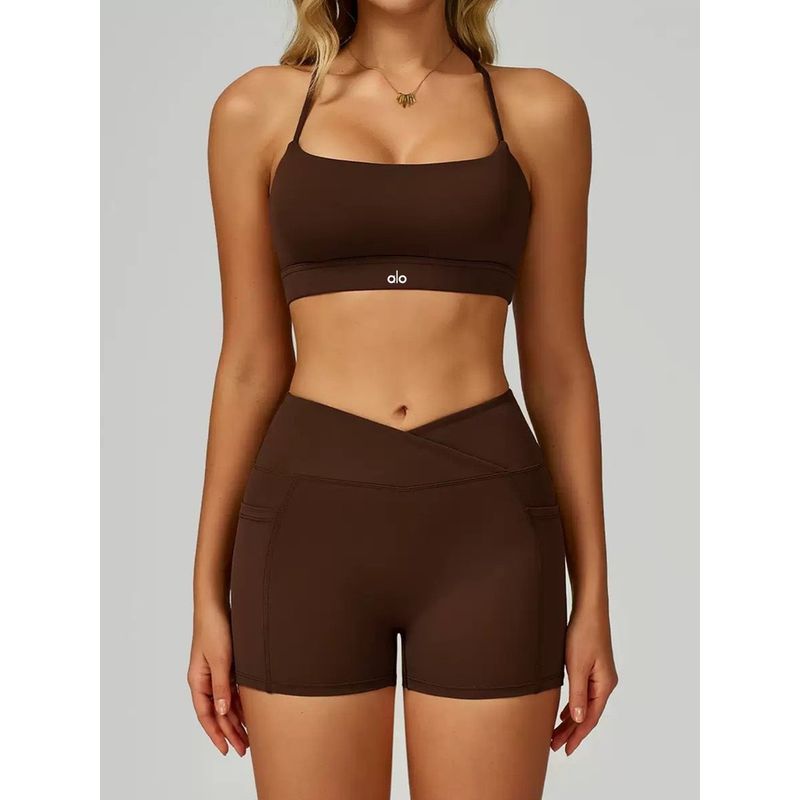 European and American Oiob Yoga Clothes Set Cross Sling Quick-Drying Bra Underwear Summer High Waist Buttock Lifting Sports Short Shorts