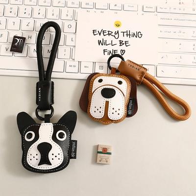 Leather Puppy Key Pendant Cartoon Bulldog Beagle Car Keychain Student SchoolBag Pendant Couple Exquisite Personality Small Gifts