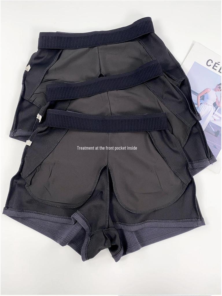 Dámské vysoce elastické žebrované jógové šortky - Prodyšné, volného střihu, zvedající boky pro běh a běžné nošení