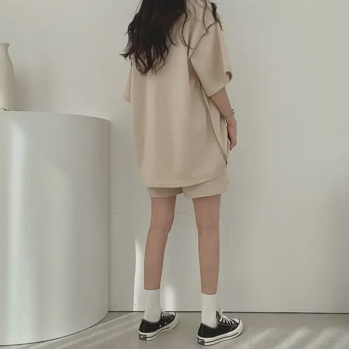 Women's 2024 Summer Casual Solid Color Cotton Sportswear Set - Loose Two-Piece Outfit