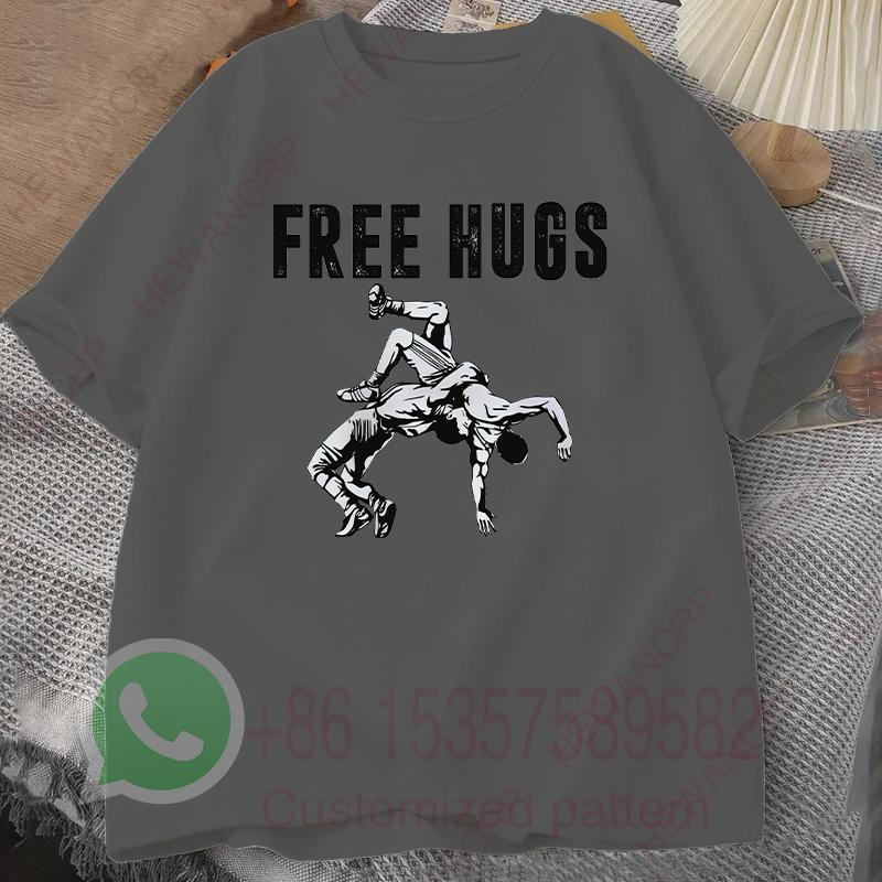 Free Hugs Wrestling Tshirt Summer Tracksiut Mens Oneck Pullovers Shortsleeved Harajuku Cotton Sweatshirt Casual Streetwear