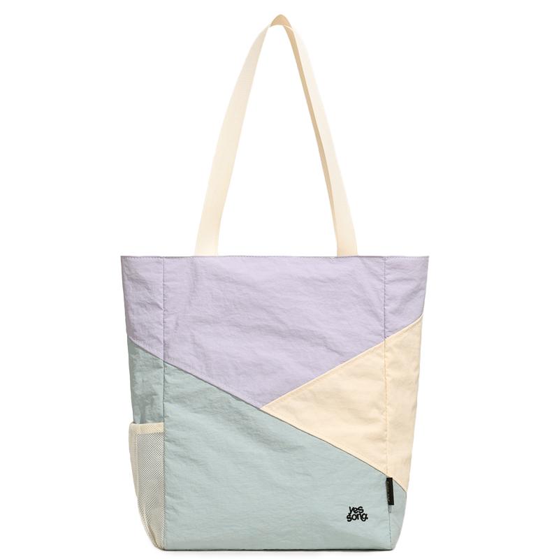 Large Capacity Outdoor Tote Bag Women s Colorblock Nylon Shoulder Bag зелёный/фиолетовый