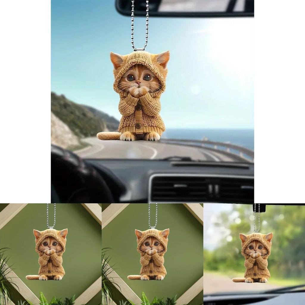 Cat Acrylic Car Accessory With Christmas Tree Decor For Auto Interior Decoration