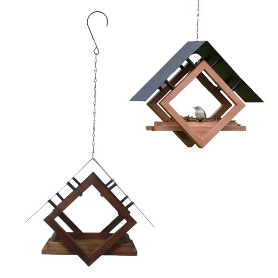Mangiatoia per Uccelli Sospesa Mangiatoia a Piattaforma Geometrica con Tetto Mangiatoia da Esterno Antipioggia Casa Attira Cardinali Cardellini Cince per Balcone Giardino