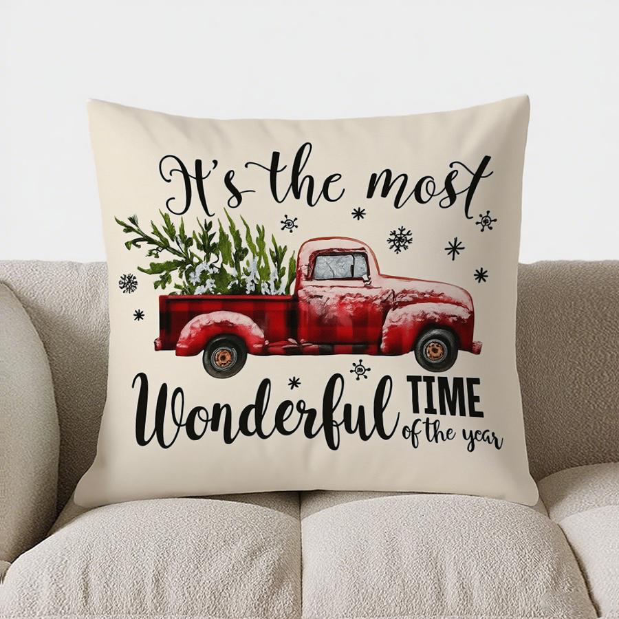 Home Decor Christmas Trees Merry Plaid Pattern Pillow Pattern Cushion Cover Suitable For Sofa Bedroom Car Pillow Cover