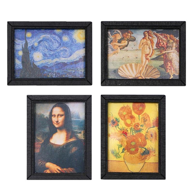 8 stk 1:12 Dukkehus Miniatyr Oljemaleri Veggmaleri Foto Vegg Bilde Scene Dekor