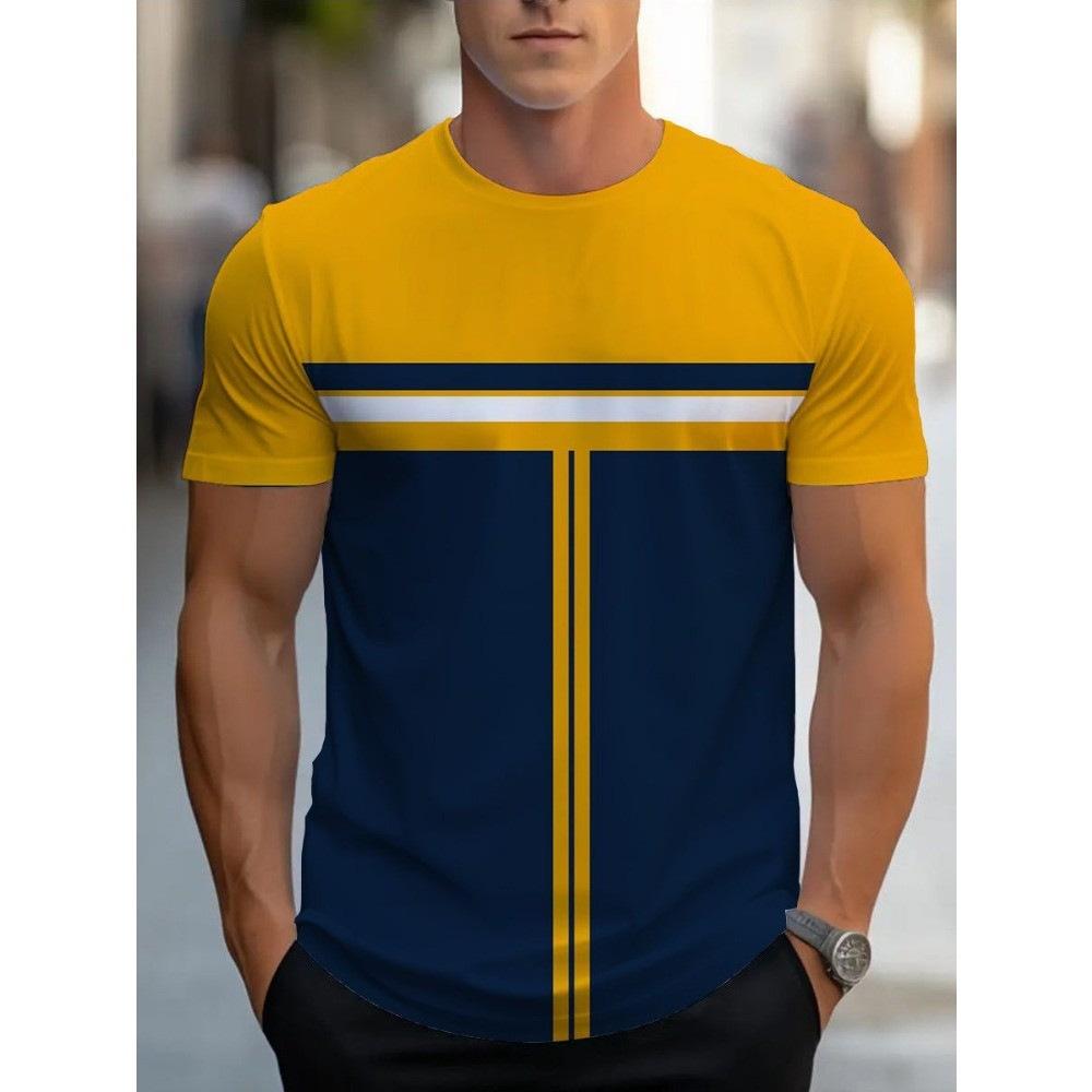 

2025 модний новий 3D цифровий друк смугастий візерунок футболка чоловіча повсякденна кругла шия коротким рукавом 6XL