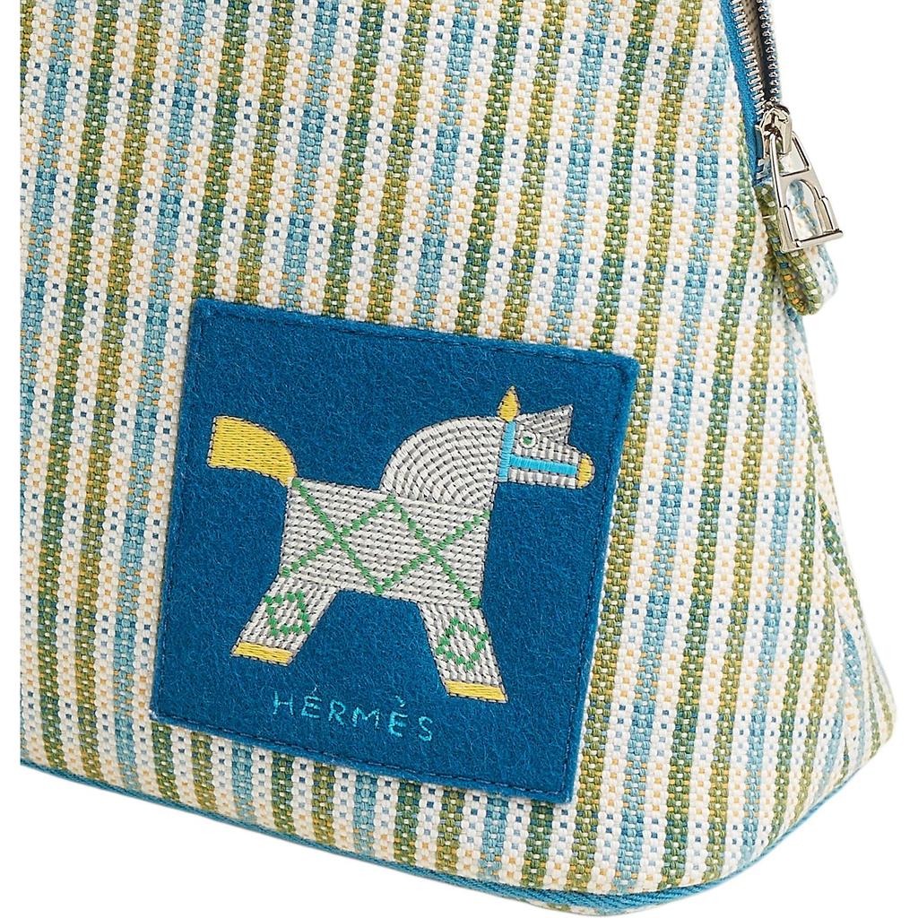 Hermes Bolide 31 Silver Buckle Animal Weaving Embroidery Cotton Travel Storage Bag Unisex Bags Blue H103997MV01
