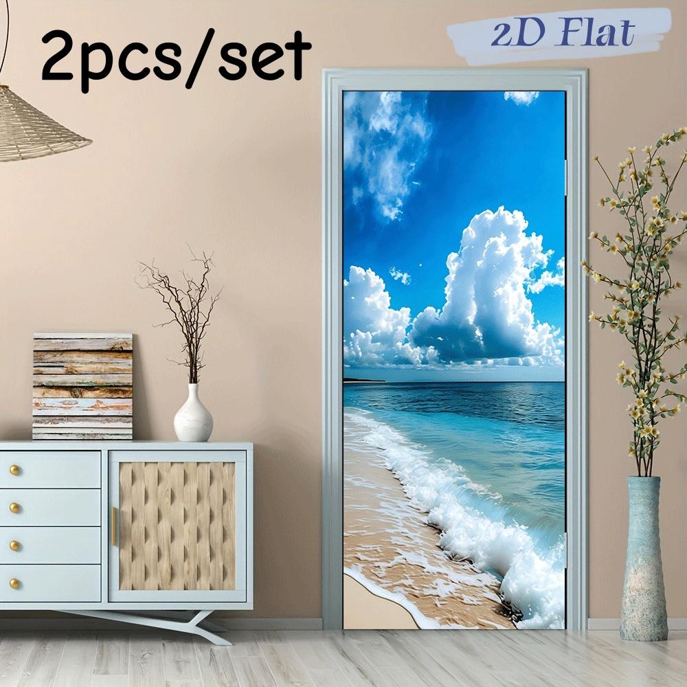 

2pcs Summer Waves Beach Wall Stickers Mediterranean Style Ocean Theme Bedroom Living Room Entrance Decoration Stickers Home Wall (as the picture,38.5x200cmx2)