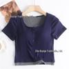Women's Slim Fit Color Block Two-Piece Look T-Shirt with Chest Pads - Summer Style Short Sleeve Top