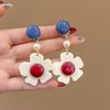 80s Hong Kong Style Red & Blue Clip-On Earrings for Non-Pierced Ears – High-End French Luxury Stud Hoops