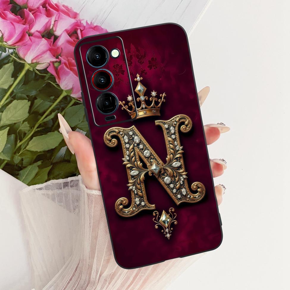 For Tecno Camon 18P Case Cover Luxury Crown A-Z Letters 2D Flat Pattern Soft Silicone Funda For Tecno CH7 Casing