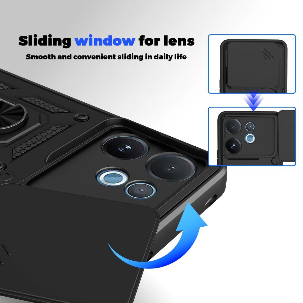 Kryt Armor Funda pro VIVO V60 5G Ochranný kryt s posuvným krytem kamery, kroužkovým držákem a stojánkem, nárazuvzdorný zadní kryt