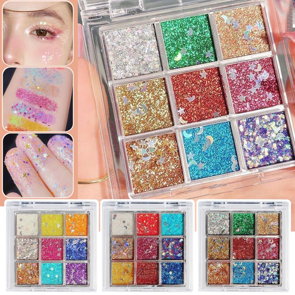 9-color Gel, Colored Sequin, Glue-free 9-color Eyeshadow , Performance Stage Makeup, Big Glitter, Super Shiny.