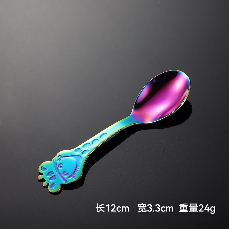 304 Stainless Steel Children's Cartoon Deer Colorful Titanium Plated Small Fork Spoon Mother and Baby Gifts Tableware Baby
