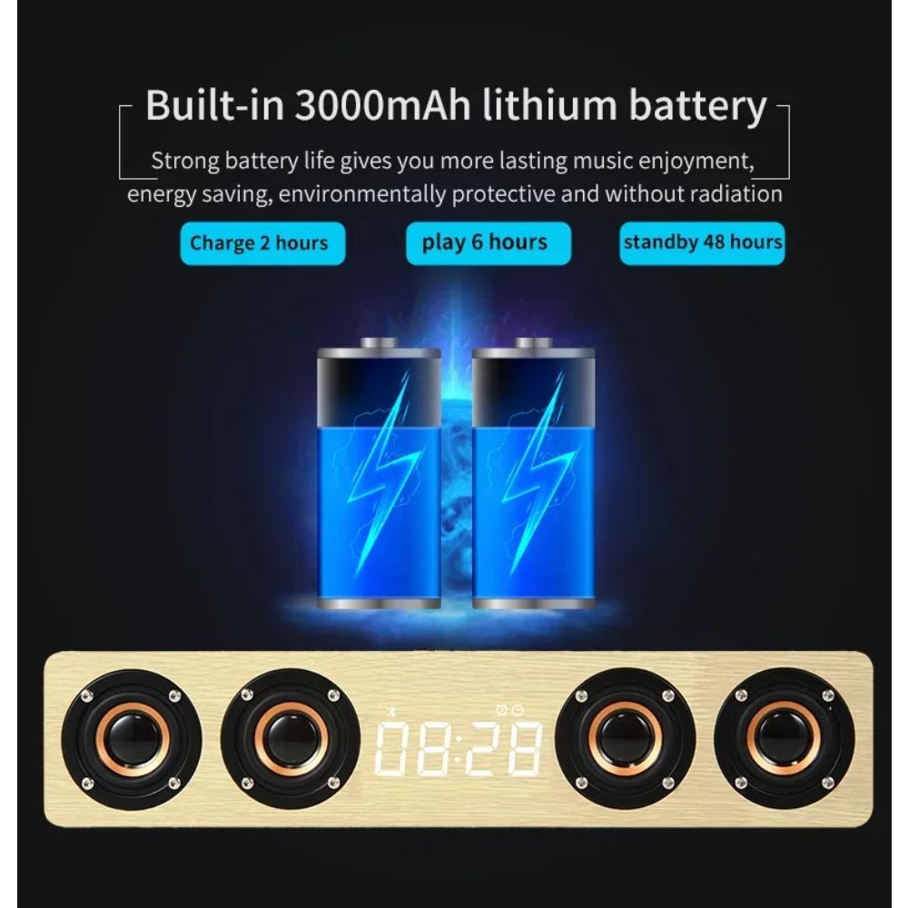 Wooden Soundbar Bluetooth Speaker Music Acoustic System 40W HIFI Stereo Music Surround LED Display Outdoor Speaker With FM Radio