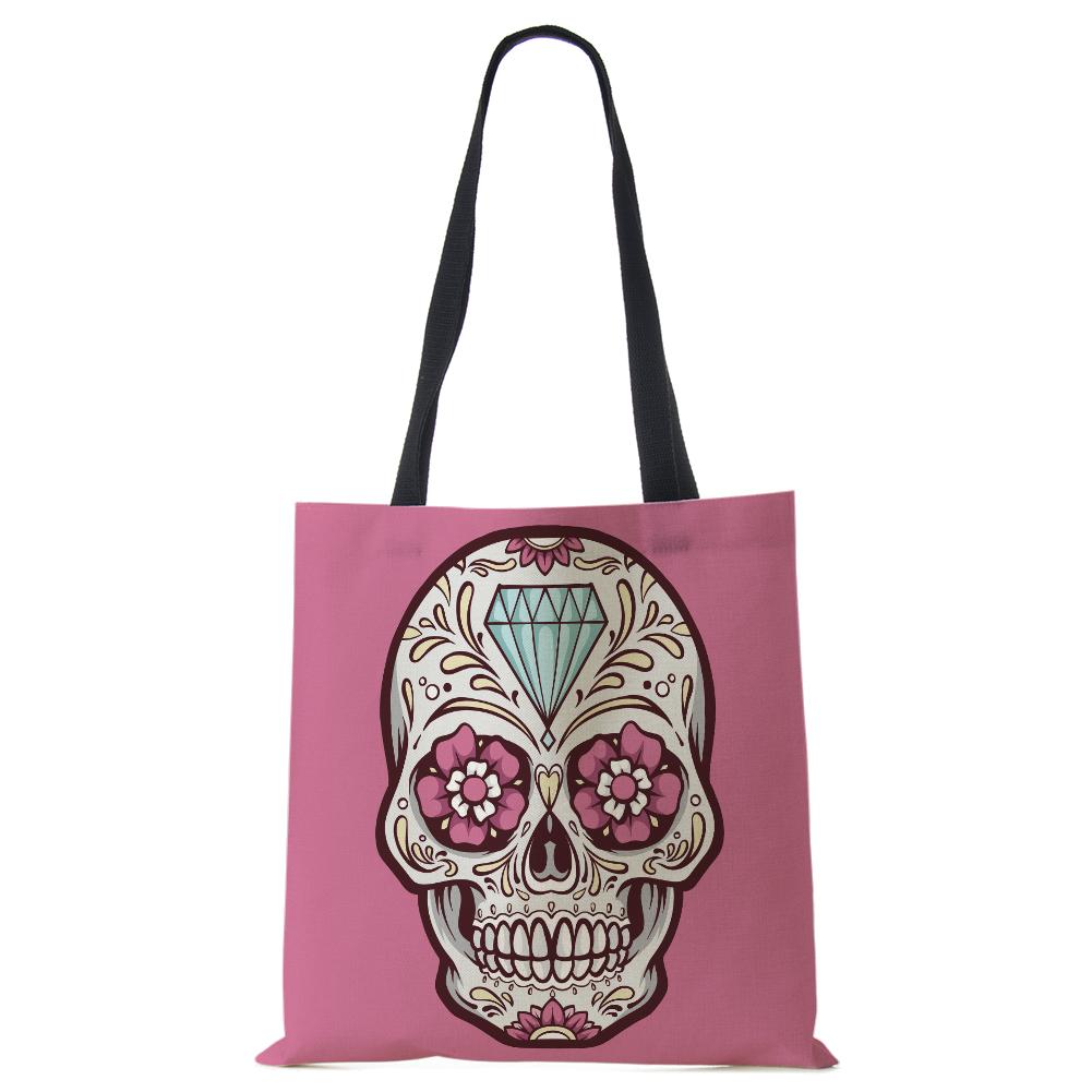 Abstract Art Skull Horror Print Shopping Bags Women Folding Reusable Customize Tote Shoulder Bag Canvas Groceries Handbags 2022 CLE