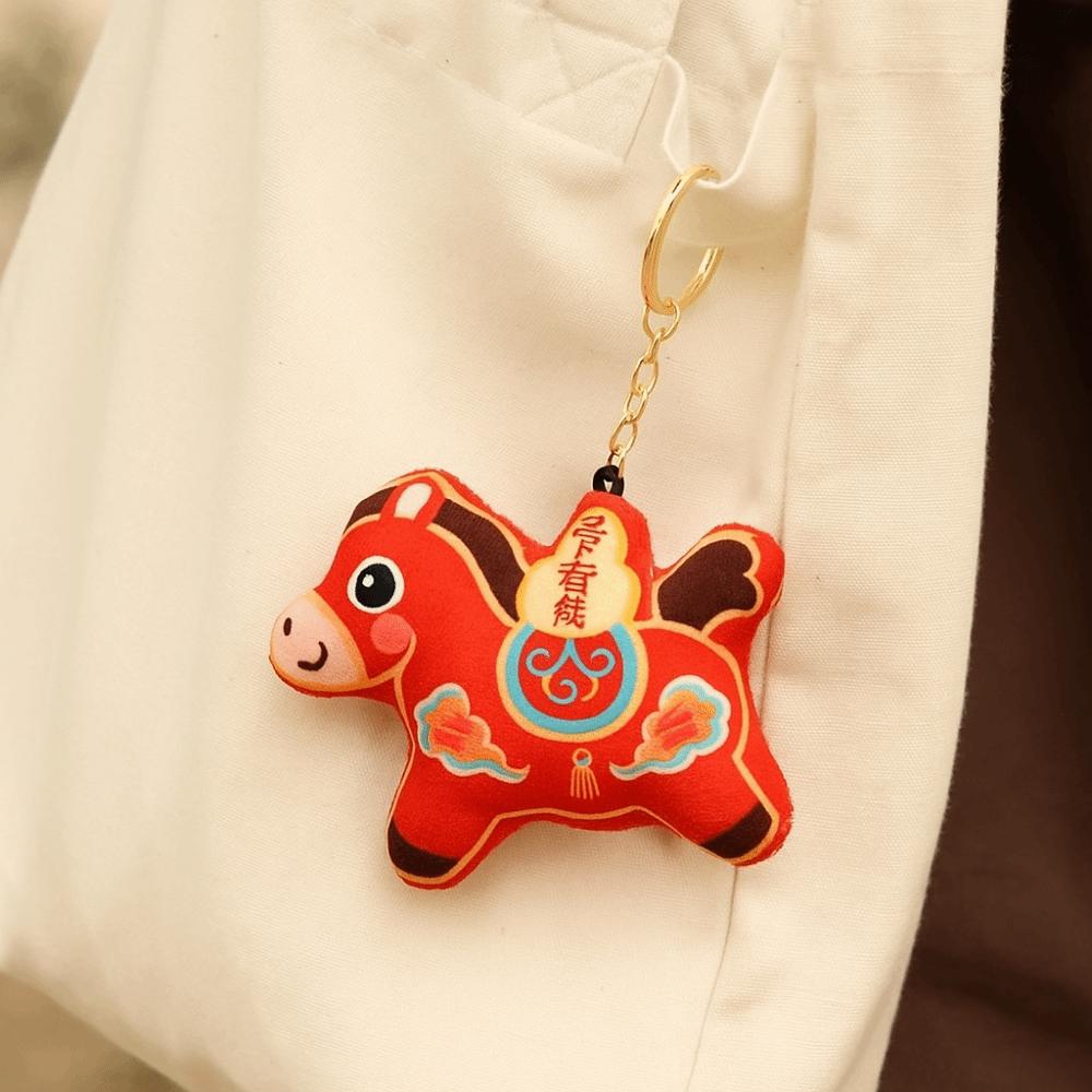 Cartoon Horse Year Key Ring Animal Pony Plush Pendant Cute Horse Plush Keychain  Zodiac Celebration