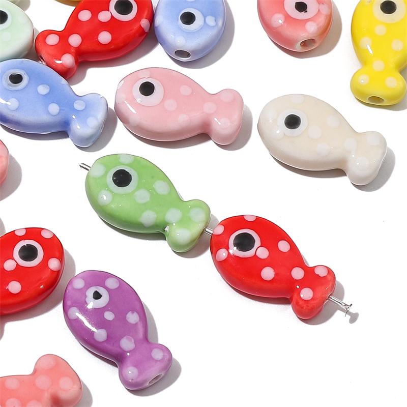 2Pcs Ceramic Beads Hand-painted Polka Dot Double-sided Fish Beads For DIY Bracelets Necklaces Jewelry Making Accessories