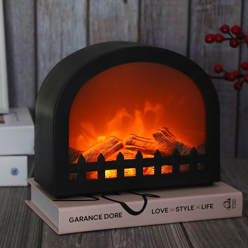 

USB Plug-in Arched LED Fireplace Lamp with Simulated Charcoal Flame - Decorative Ornament for TV Cabinet and Home Use 22.5*18.5*8CM